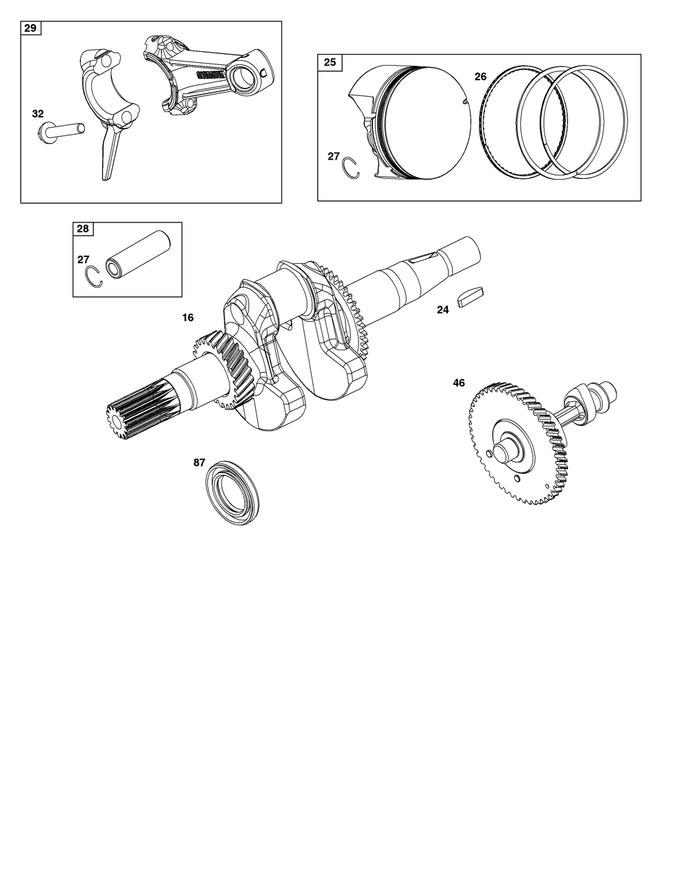 Crankshaft Group Diagram and Parts List for 12V352-0135-F1 100000 - 19Z999 Briggs and Stratton Engine